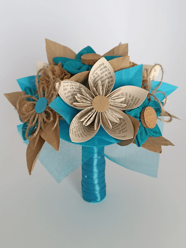 Bouquet Mariée Bleu & Kraft _ Petit Format